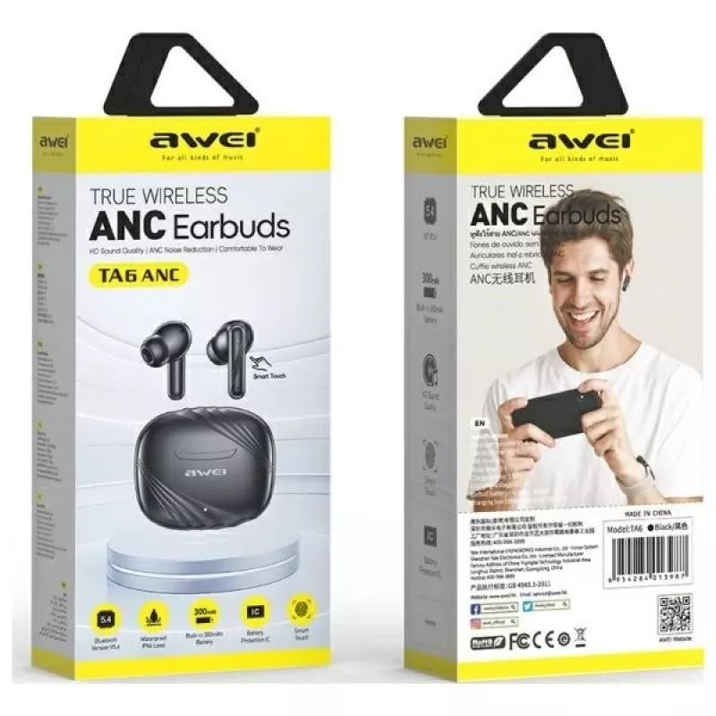AWEI TA6 cuffie Bluetooth ANC nero
