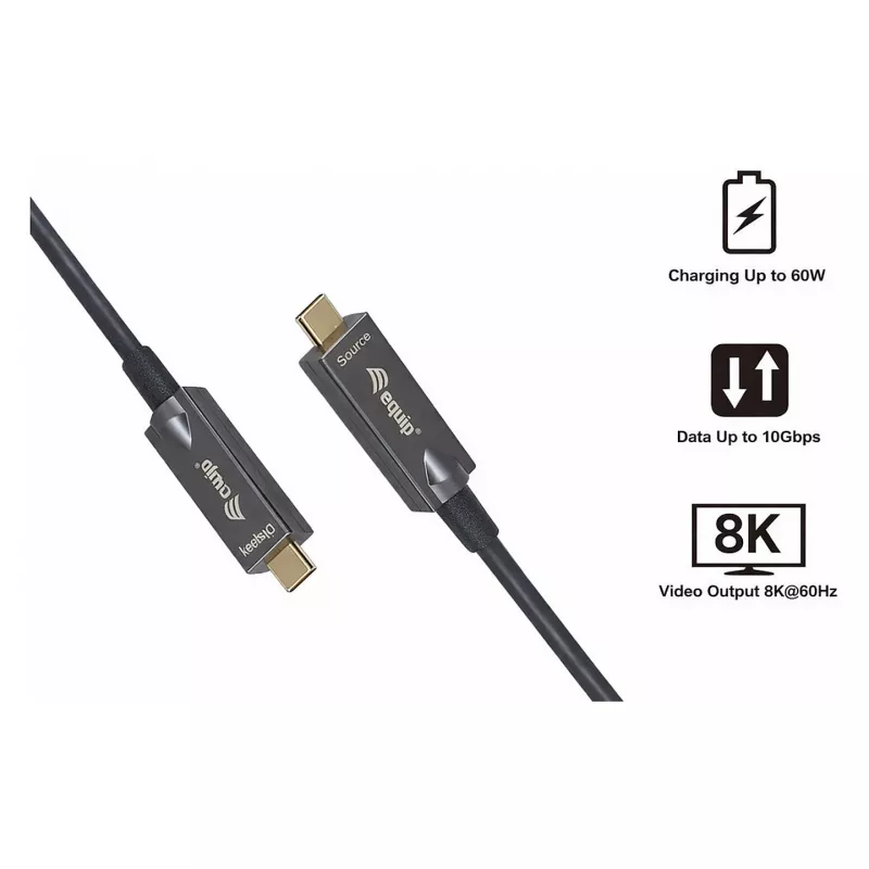 Equip cavo ottico attivo USB-C 3.2 su USB-C 8K PD60W 5m nero