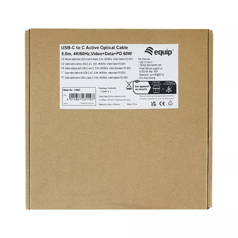 Equip cavo ottico attivo (AOC) USB-C 3.2 su USB-C 8K 60W PD 10m nero