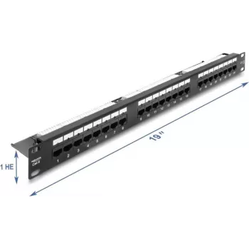 Delock patch panel 19 pollici 1U 24 porte Cat.6 con LED e barra di scarico, non schermato, nero (91087)