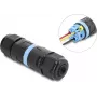 Delock connettore per cavi in linea 3 Pin, IP68 impermeabile, connessione a morsetto, senza attrezzi, per diametro cavo 5-9 mm, incl. guarnizioni per 9-12 mm, nero (87243)