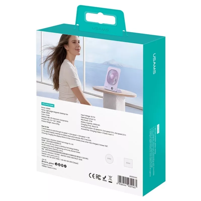 USAMS ZB363 Ventilatore da Tavolo Magnetico Viola