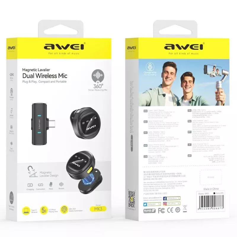 AWEI MK3 Duo Microfono Lavalier Wireless Nero