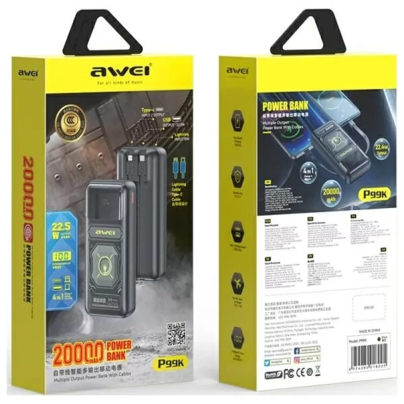 AWEI PowerBank P99K 20000mAh 22,5W nero