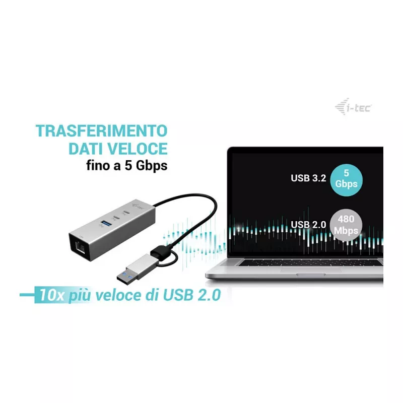 I-TEC Hub in metallo USB-C/USB-A 3 - 2x USB-C 3.2 Gen 1, 1x USB-A 3.2 Gen 1, LAN 2.5G, Space Gray