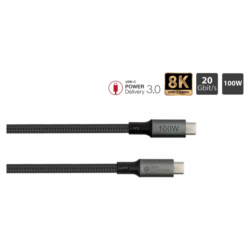 GoodConnections Cavo USB-C 4.0 (ST-ST) 1m intrecciato 100W 8K 30Hz antracite