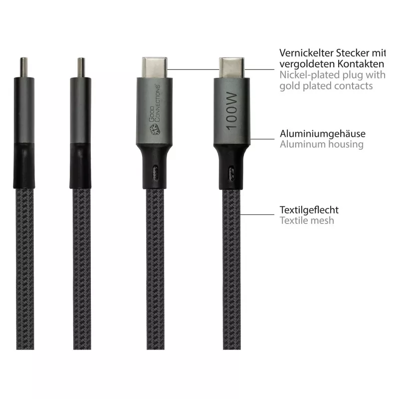 GoodConnections Cavo USB-C 4.0 (ST-ST) 1m intrecciato 100W 8K 30Hz antracite