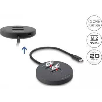 Delock Docking station USB 20 Gbps M.2 per 2 x SSD M.2 NVMe PCIe con funzione di clonazione