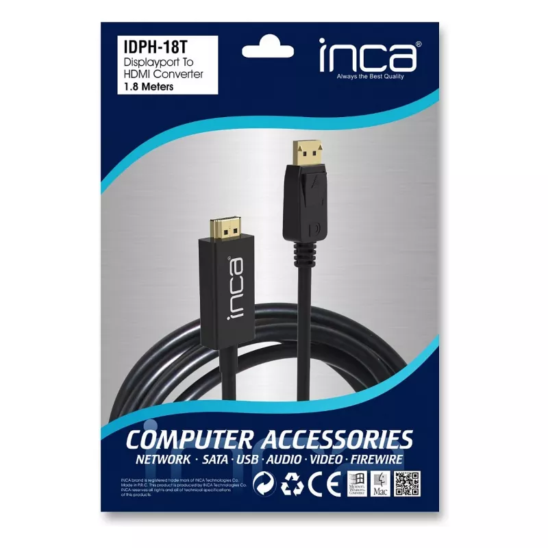 INCA cavo DisplayPort to HDMI 1,8 m 10,2 Gbit/s nero