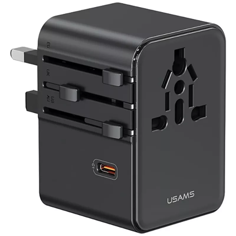 USAMS Adattatore da viaggio CC310 70W 3xUSB-C US/AU/EU/UK nero