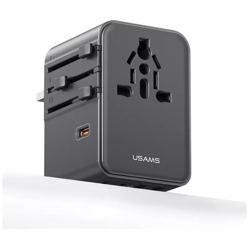USAMS Adattatore da viaggio CC310 70W 3xUSB-C US/AU/EU/UK nero