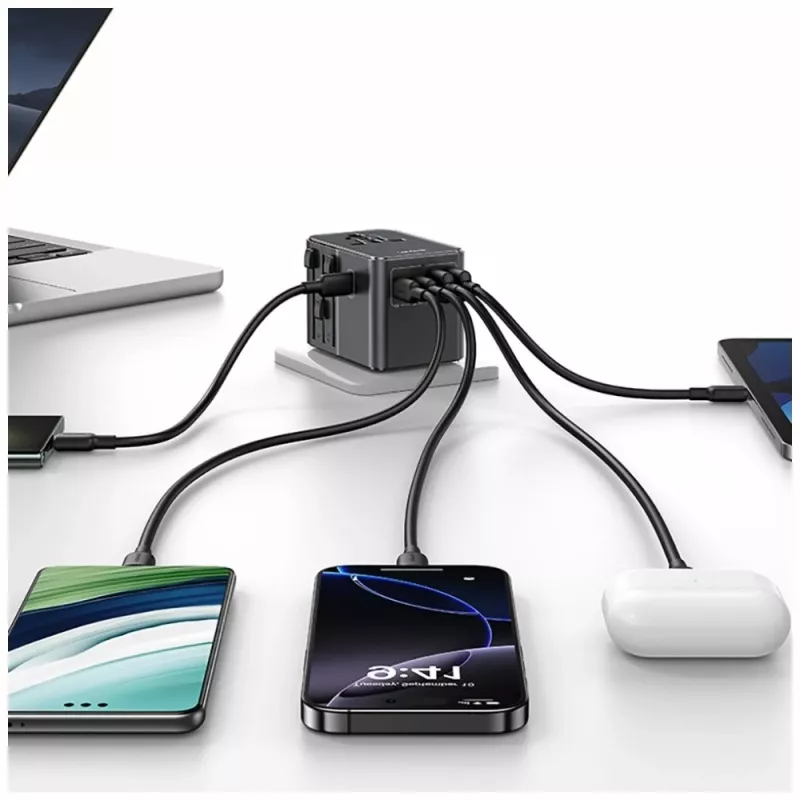 USAMS Adattatore da viaggio CC310 70W 3xUSB-C US/AU/EU/UK nero
