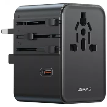 USAMS Adattatore da viaggio CC310 70W 3xUSB-C US/AU/EU/UK nero