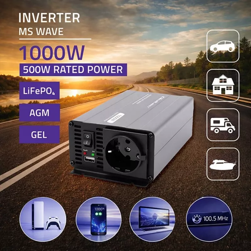 Qoltec MS Wave convertitore di tensione 12V a 230V 500/1000W USB