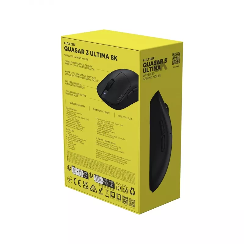 Hator Quasar 3 Ultima Mouse Gaming wireless 8K nero