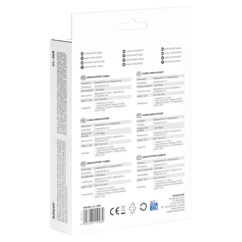 SAVIO CL-209 cavo DisplayPort 2.1 1m nero