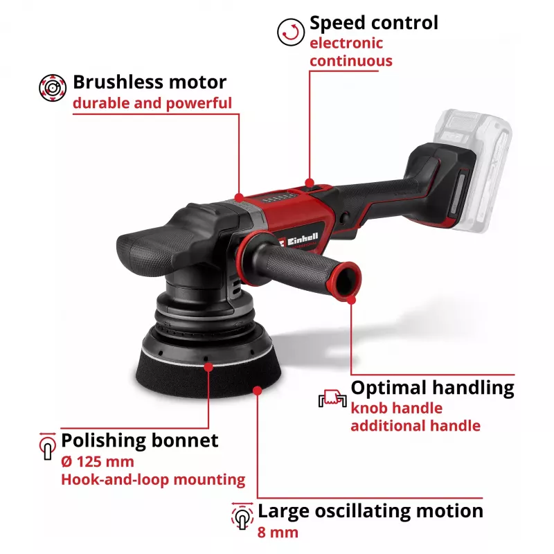 EINHELL Professional levigatrice orbitale a batteria CP-EP 18/125 Li BL-Solo, 18V, 125mm, rosso/nero, Bare Tool