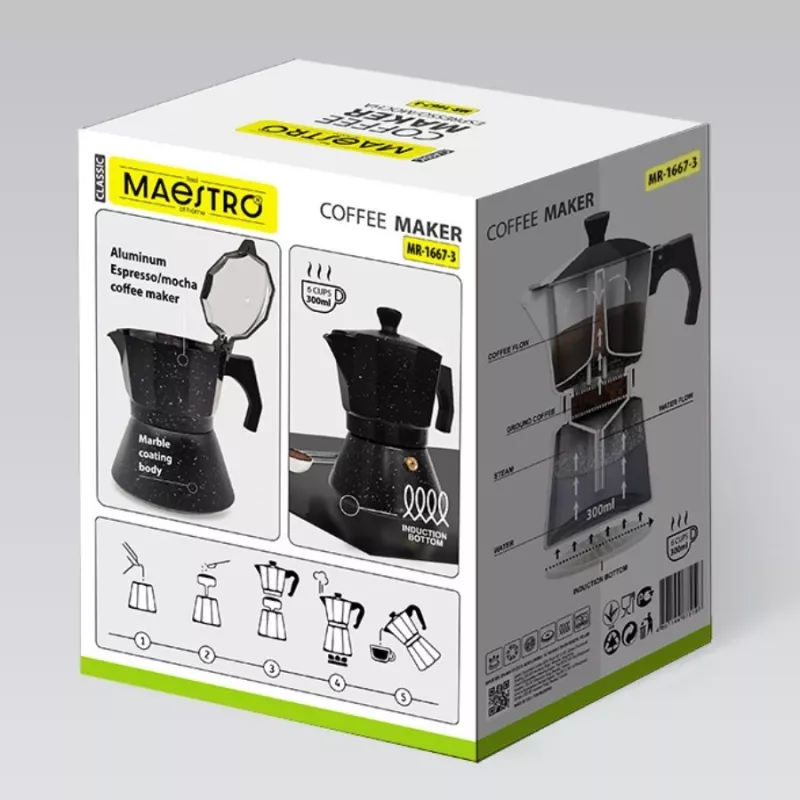 Maestro Granite MR-1667-3 Caffettiera moka 150ml 3 tazze grigia