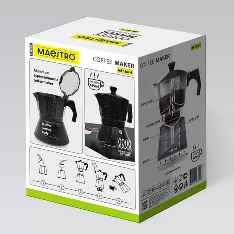 Maestro Granite MR-1667-9 Caffettiera per piano cottura 450ml 9 tazze