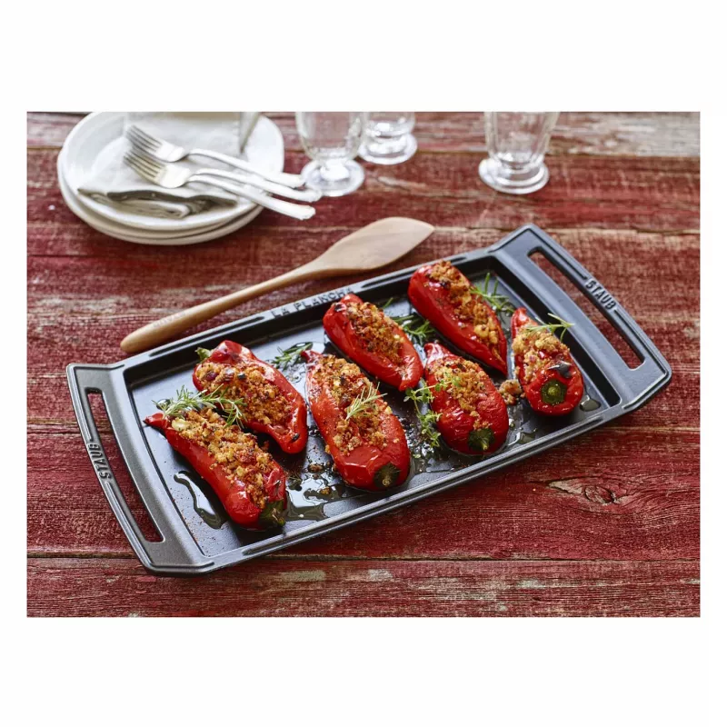 Staub Plancha piastra grill in ghisa compatibile con induzione, 38 cm, nero