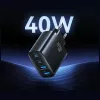 USAMS T70 40W 2xUSB-A 2xUSB-C Alimentatore nero