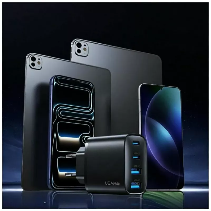 USAMS T70 40W 2xUSB-A 2xUSB-C Alimentatore nero