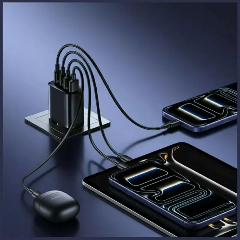 USAMS T70 40W 2xUSB-A 2xUSB-C Alimentatore nero