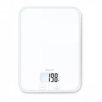 Beurer KS 19 Pure White bilancia da cucina digitale con tasti sensoriali touch, capacità 5 kg, divisione 1 g, funzione tara, display LCD