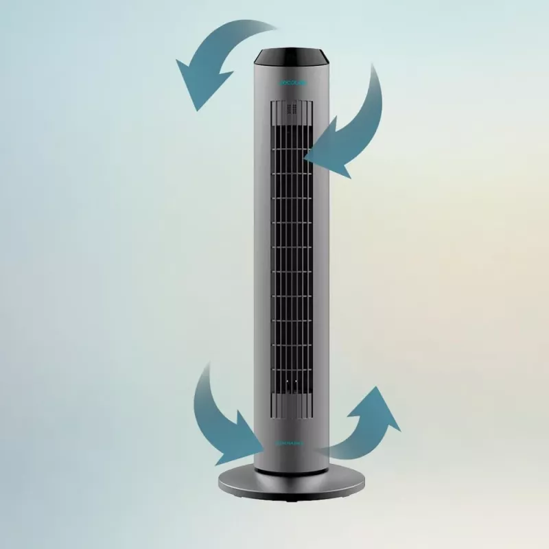 Cecotec EnergySilence 8190 Skyline Ionic ventilatore a torre, ventilatore a piantana, 60 W, 29 cm, 3 velocità, oscillazione, timer, telecomando, grigio