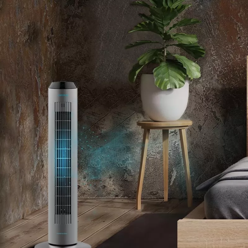 Cecotec EnergySilence 8190 Skyline Ionic ventilatore a torre, ventilatore a piantana, 60 W, 29 cm, 3 velocità, oscillazione, timer, telecomando, grigio
