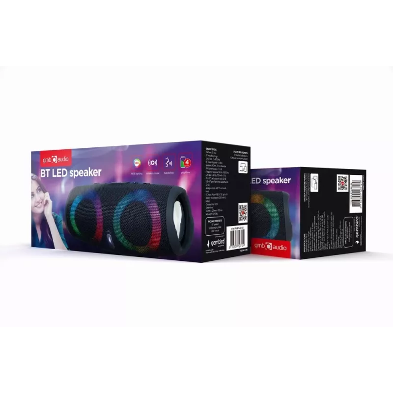 Gembird SPK-BT-LED-02 diffusore party Bluetooth portatile, 10 W, nero