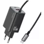 USAMS JC Series CC266 Caricatore rapido GaN 65W con cavo USB-C integrato, Nero