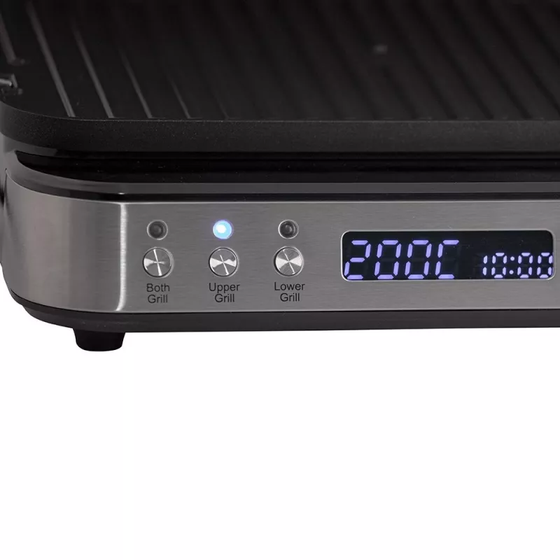 ELDOM GK200 GRILO Griglia di contatto 2000W con termostato regolabile, piastre antiaderenti, Nero/Argento
