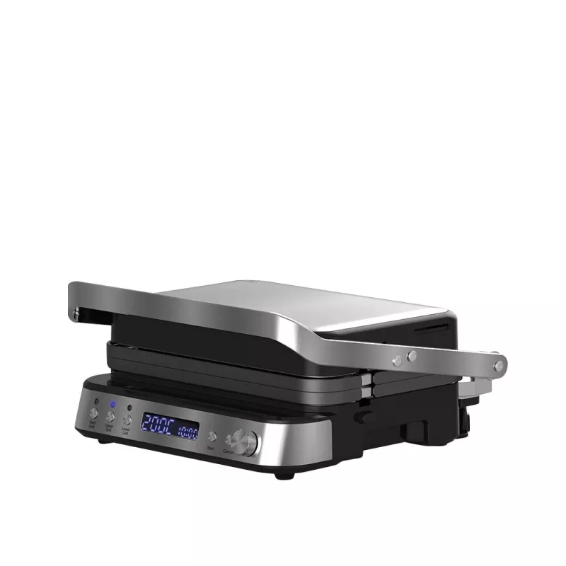 ELDOM GK200 GRILO Griglia di contatto 2000W con termostato regolabile, piastre antiaderenti, Nero/Argento