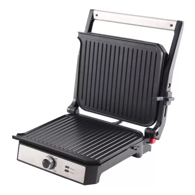 ELDOM GK200 GRILO Griglia di contatto 2000W con termostato regolabile, piastre antiaderenti, Nero/Argento