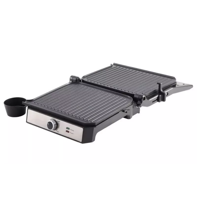 ELDOM GK200 GRILO Griglia di contatto 2000W con termostato regolabile, piastre antiaderenti, Nero/Argento