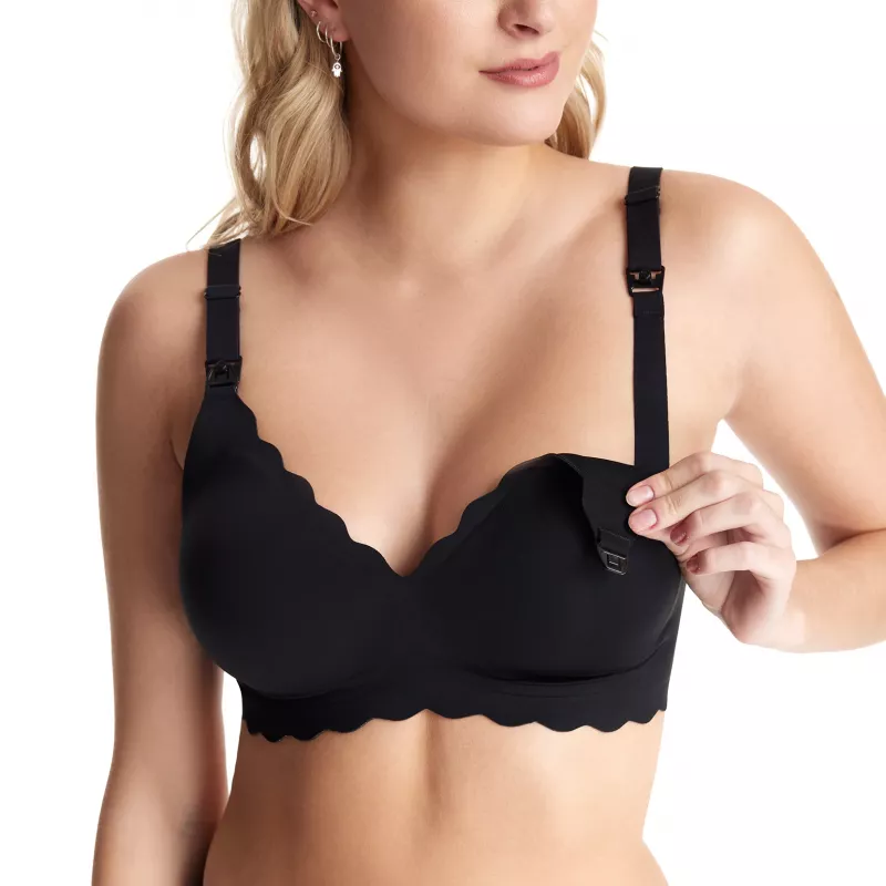 MOMCOZY YN46 Reggiseno per allattamento senza cuciture Support Floral Nero S