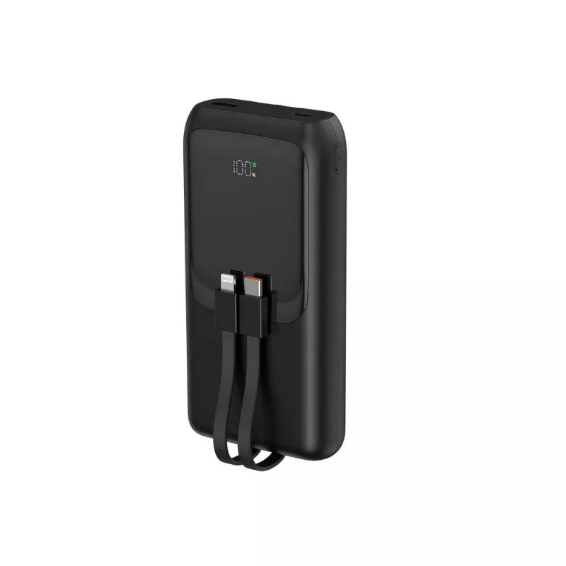 Gembird PB20-PD20-LCD-01 powerbank a ricarica rapida con cavi integrati, 20 W, 20000 mAh, nero