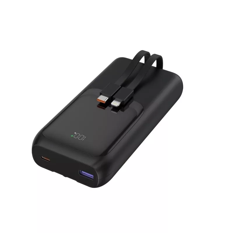 Gembird PB20-PD20-LCD-01 powerbank a ricarica rapida con cavi integrati, 20 W, 20000 mAh, nero