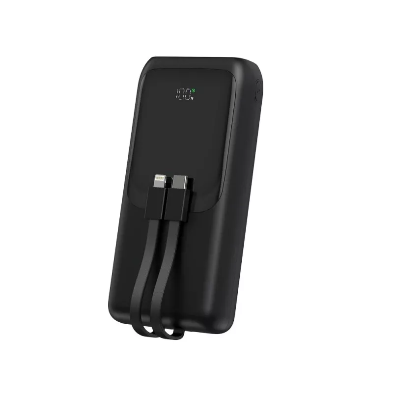 Gembird PB20-PD20-LCD-01 powerbank a ricarica rapida con cavi integrati, 20 W, 20000 mAh, nero