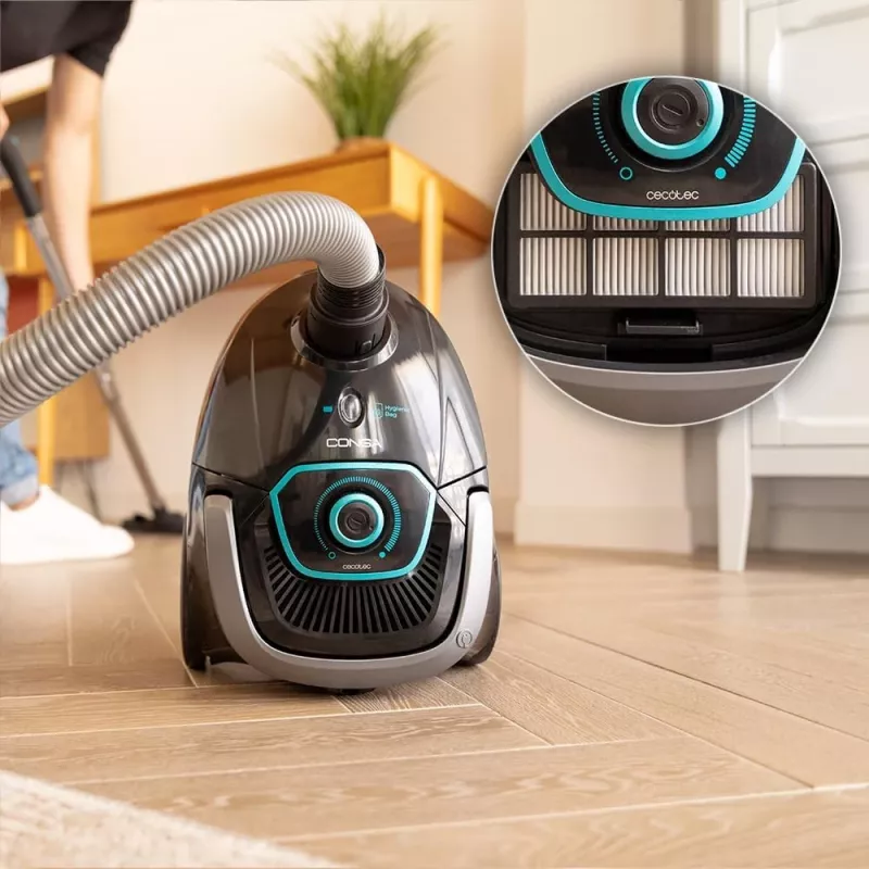Cecotec Conga Powerbag 2500 Plus aspirapolvere a traino con sacco, 850 W, capacità polvere 2,5 L, nero