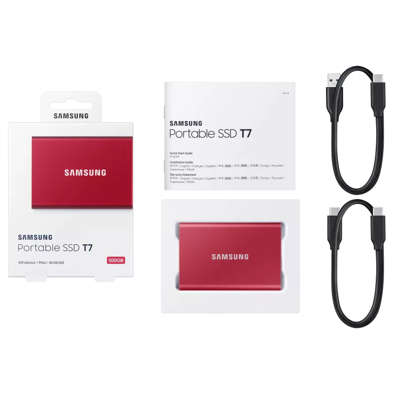Samsung SSD portatile T7 500GB USB 3.2 Gen 2 Metallic Red unità a stato solido esterna