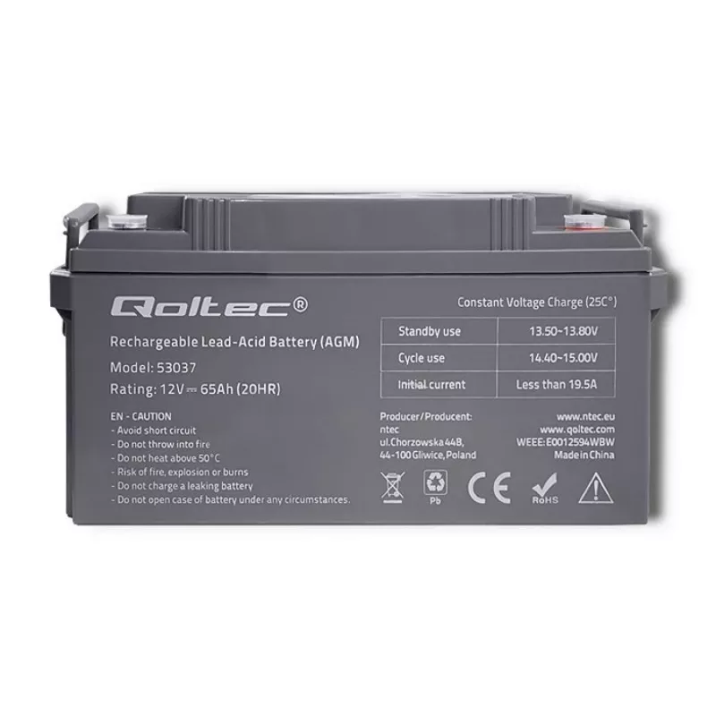 Qoltec 53037 Batteria AGM 12V 65Ah max 780A