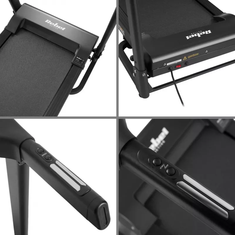 REBEL ACTIVE RBA-1001 Tapis roulant elettrico pieghevole con display LCD, 12 programmi, 12 km/h, argento/nero