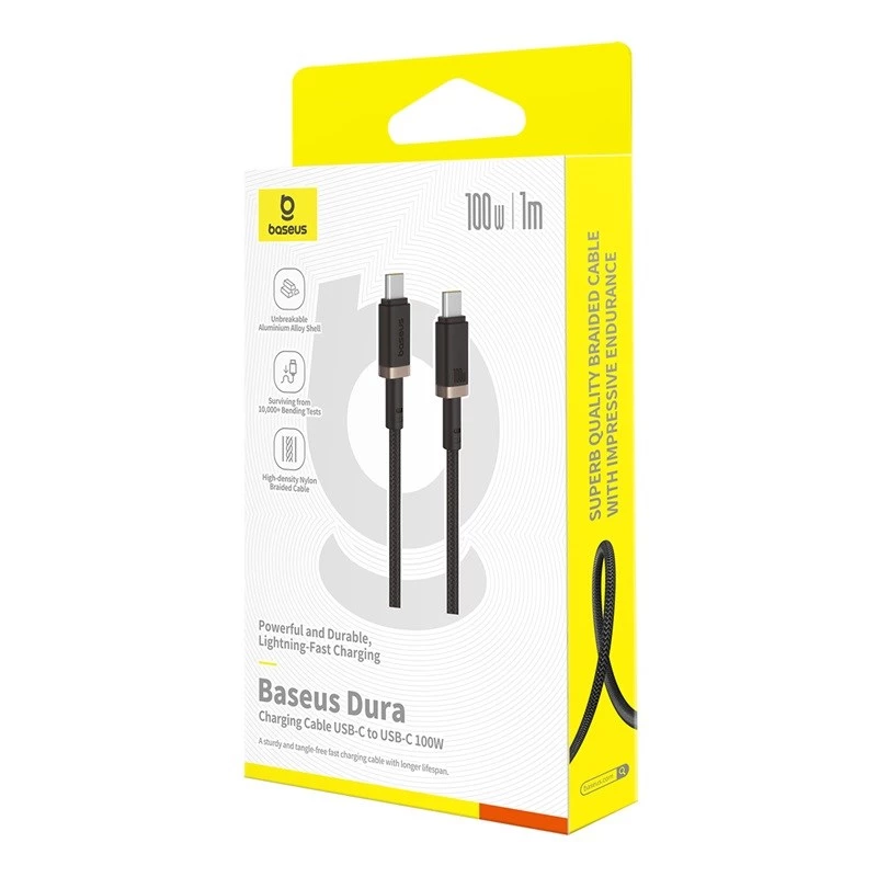 Baseus Dura Cavo di ricarica rapida Type-C a Type-C 100 W 1 m Nero, Oro
