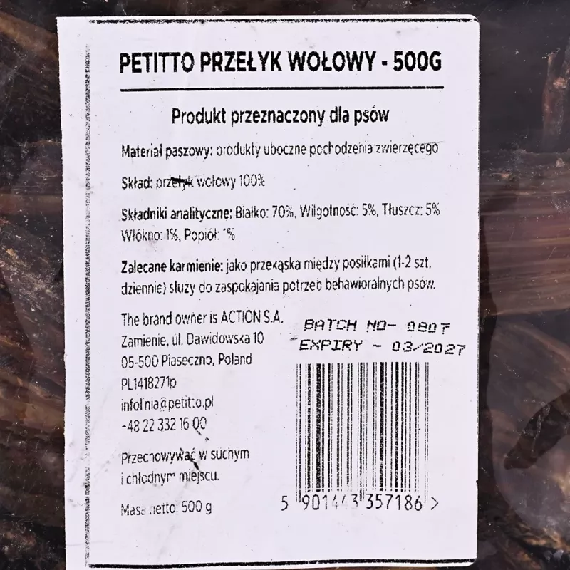 PETITTO Esofago di manzo snack per cani 500g
