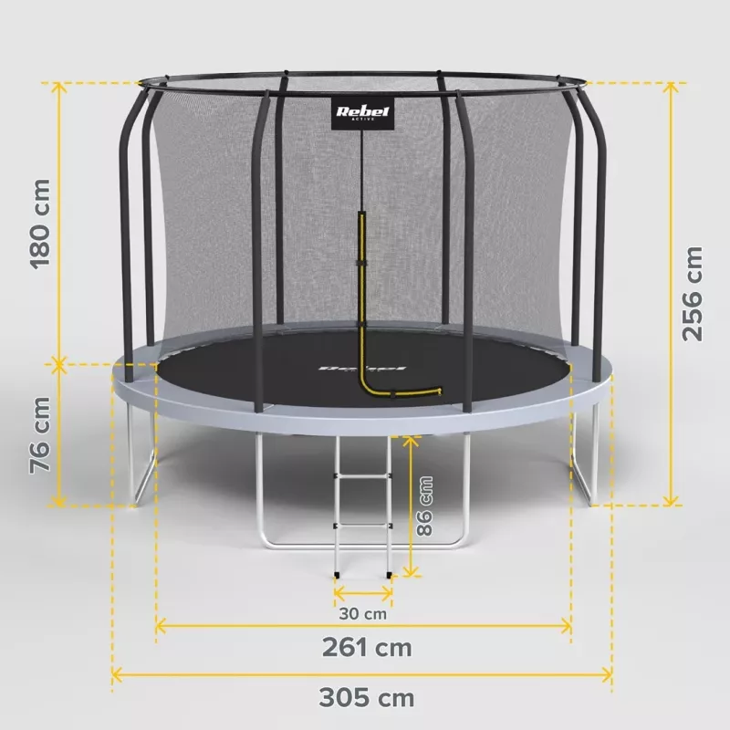 REBEL Active Trampolino PRO 10ft/305 cm con rete di sicurezza, Nero/Blu