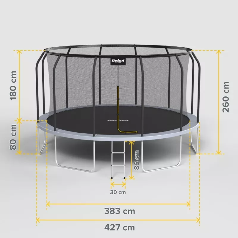REBEL Active Trampolino PRO 14ft/427 cm con rete di sicurezza e scala