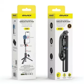 AWEI X51 asta selfie magnetica con treppiede nera