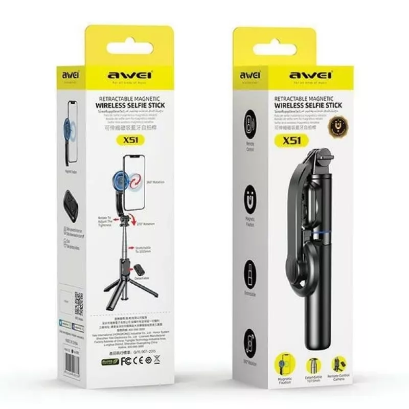 AWEI X51 asta selfie magnetica con treppiede nera